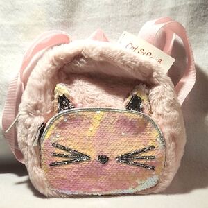 Cat & Jack Pink and Black Cat Ears Bag Soft Faux Fur
